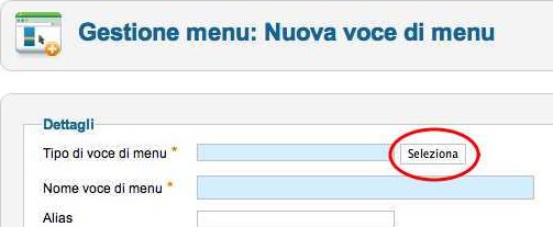 Joomla menu tipo voce seleziona